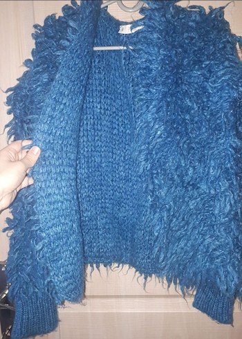 Mavi kalın kıvırcık tüylü ceket - Görsel 5