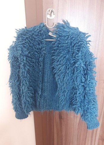 Mavi kalın kıvırcık tüylü ceket - Görsel 2