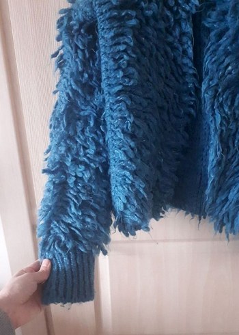 Mavi kalın kıvırcık tüylü ceket - Görsel 6