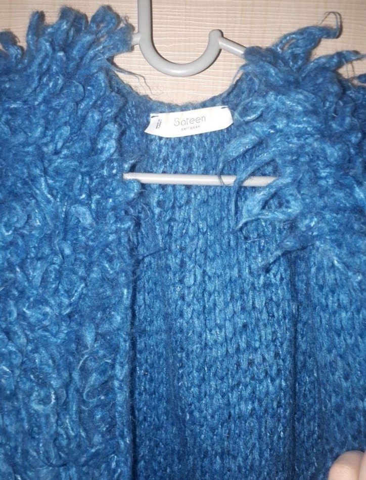 Mavi kalın kıvırcık tüylü ceket - Görsel 4