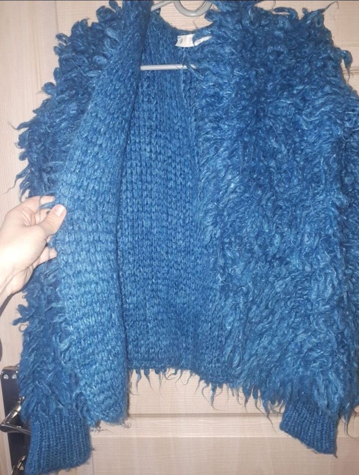 Mavi kalın kıvırcık tüylü ceket - Görsel 5