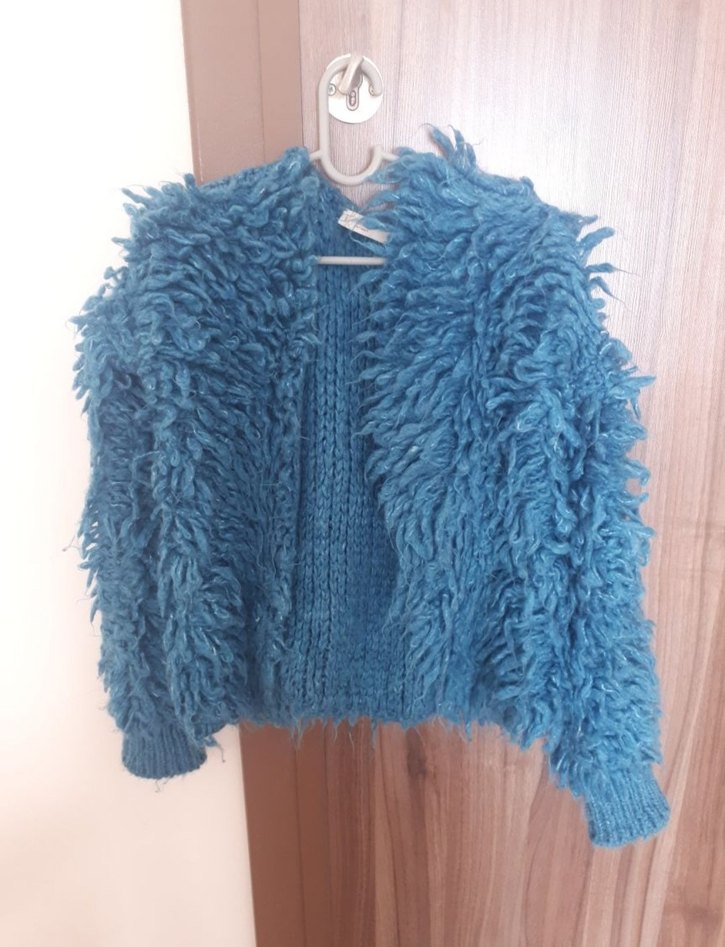 Mavi kalın kıvırcık tüylü ceket - Görsel 2