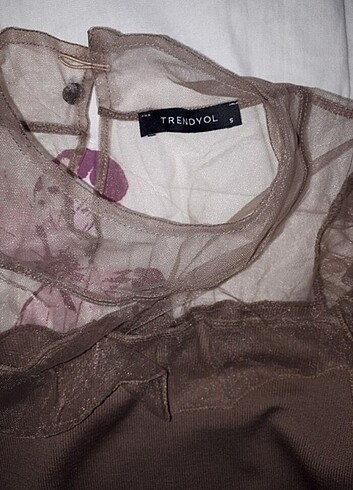 Vizon rengi tüllü ince triko kazak - Görsel 6