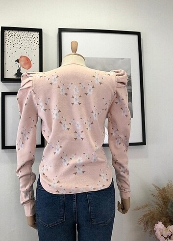 Pudra pembe çiçekli yumuşacık kazak - Görsel 6