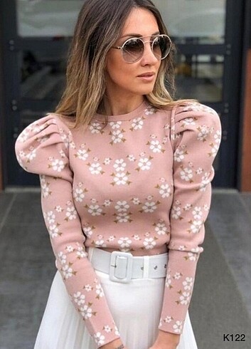 Pudra pembe çiçekli yumuşacık kazak - Görsel 8
