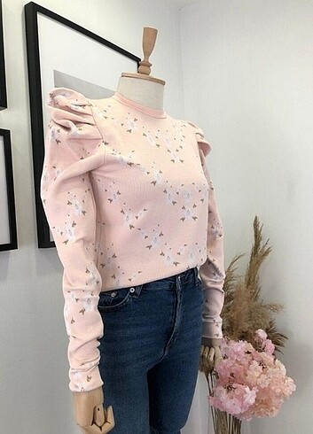 Pudra pembe çiçekli yumuşacık kazak - Görsel 7