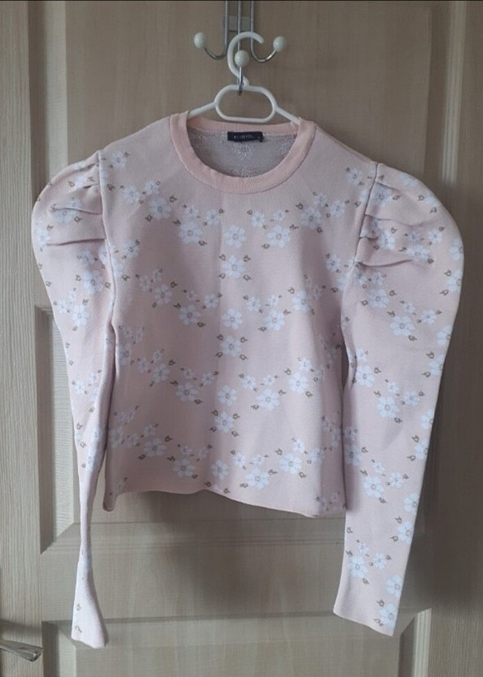 Pudra pembe çiçekli yumuşacık kazak - Görsel 2