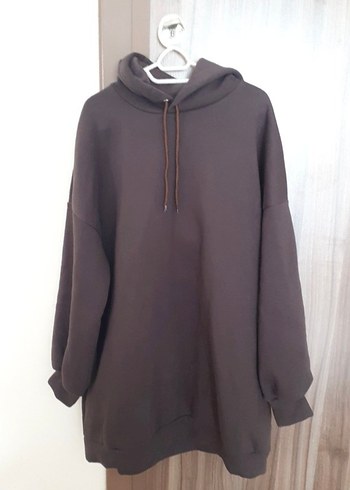 Şardonlu oversize uzun tesettür sweatshirt - Görsel 2