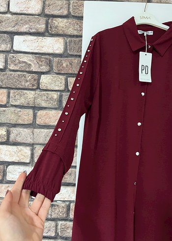 40 Beden Bordo Düğmeli Uzun Kadın Takım