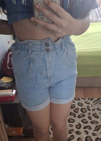 34 Beden Düğmeli açık mavi Kadın Denim Mini Şort