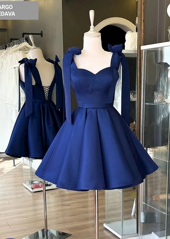 34 Beden Mavi Mini Straplez Abiye Elbise