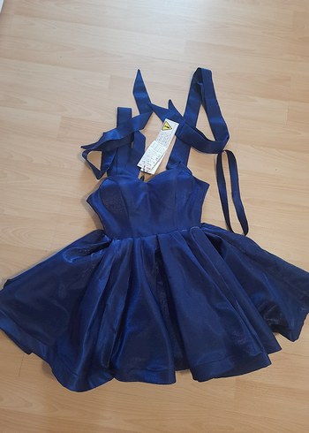 34 Beden mavi Renk Mavi Mini Straplez Abiye Elbise