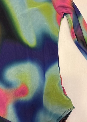 Renkli Tie-Dye Transparan Uzun Kollu Mayo - Görsel 5