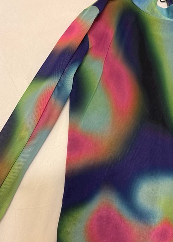 Renkli Tie-Dye Transparan Uzun Kollu Mayo - Görsel 3