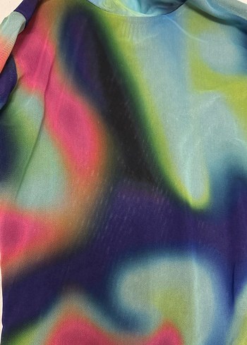 Renkli Tie-Dye Transparan Uzun Kollu Mayo - Görsel 4