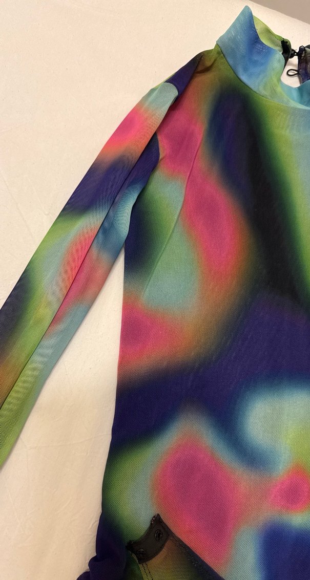 Renkli Tie-Dye Transparan Uzun Kollu Mayo - Görsel 3