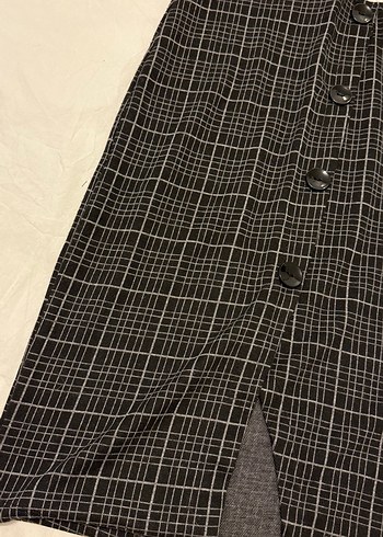 Düğmeli Gri Ekose Hamile Uzun Etek - Görsel 2