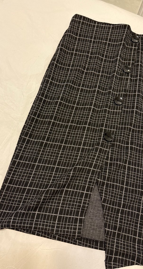 Düğmeli Gri Ekose Hamile Uzun Etek - Görsel 2