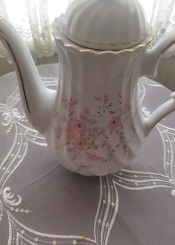 Kütahya Porselen Pastel Çiçek Desenli Beyaz Demlik
