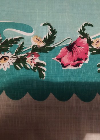 Beden turkuaz Renk Vintage Turkuaz Çiçek Desenli Masa Örtüsü