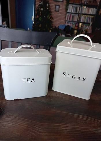 Beyaz Metal Çay ve Şeker Kutuları emaye - Görsel 2