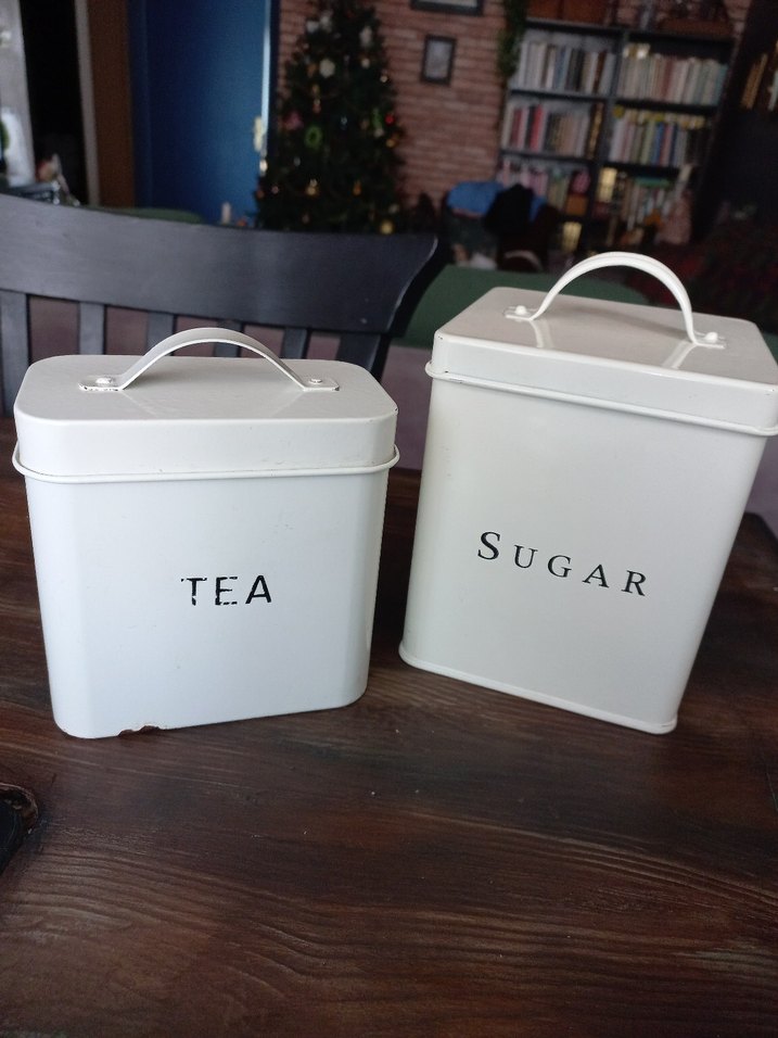 Beyaz Metal Çay ve Şeker Kutuları emaye - Görsel 2