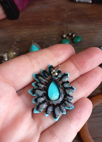 Boncuklu Turkuaz Küpe - Görsel 2