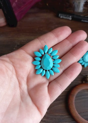 Boncuklu Turkuaz Küpe - Görsel 3