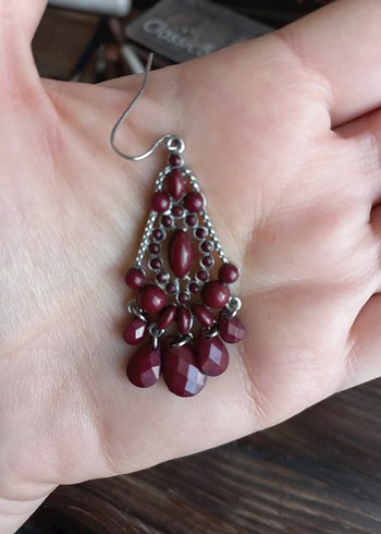 Bordo sallantılı bohem küpe - Görsel 3