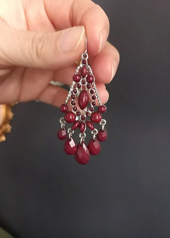 Bordo sallantılı bohem küpe - Görsel 2