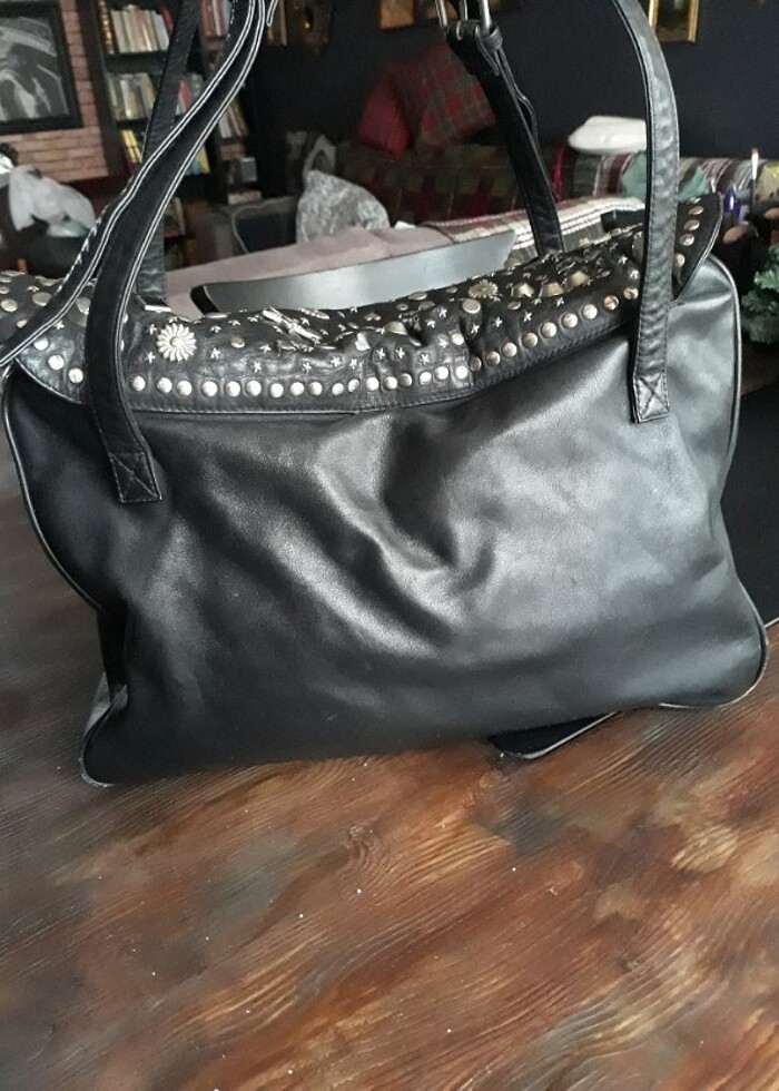 Zımba detaylı deri çanta - Görsel 3