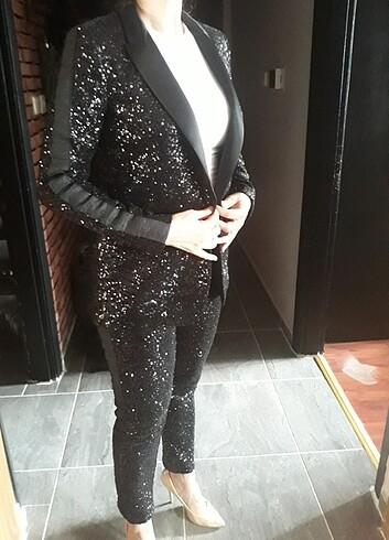 Pinko pul payet siyah abiye ceket blazer - Görsel 7