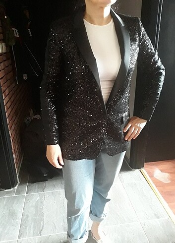 Pinko pul payet siyah abiye ceket blazer - Görsel 8