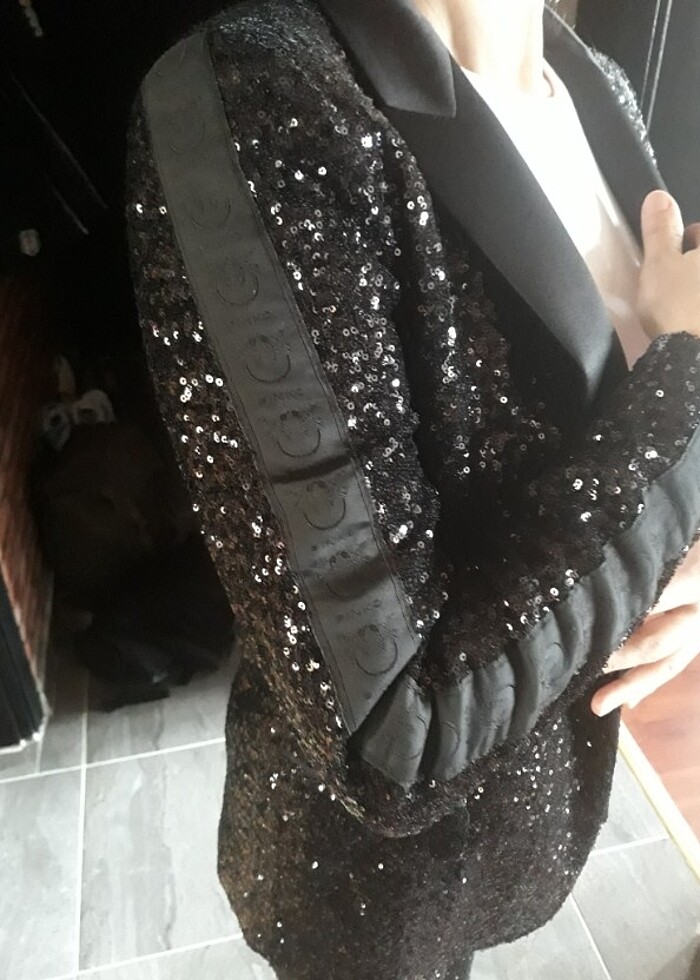 Pinko pul payet siyah abiye ceket blazer - Görsel 2