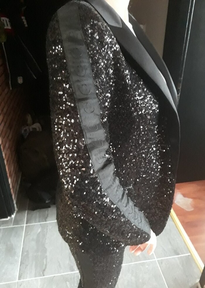 Pinko pul payet siyah abiye ceket blazer - Görsel 4