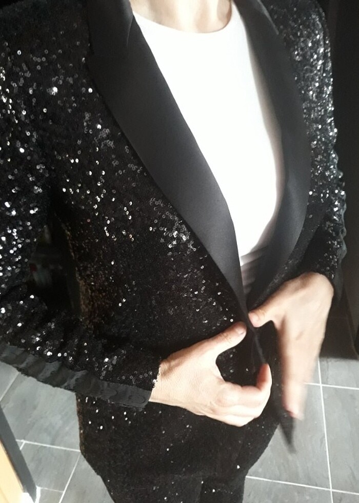 Pinko pul payet siyah abiye ceket blazer - Görsel 5