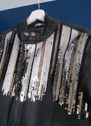 Siyah Jean ceket pul payet abiye - Görsel 7