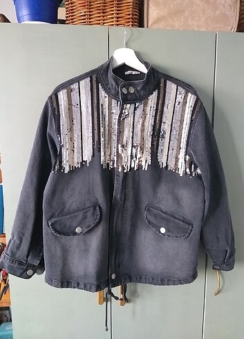 Siyah Jean ceket pul payet abiye - Görsel 9