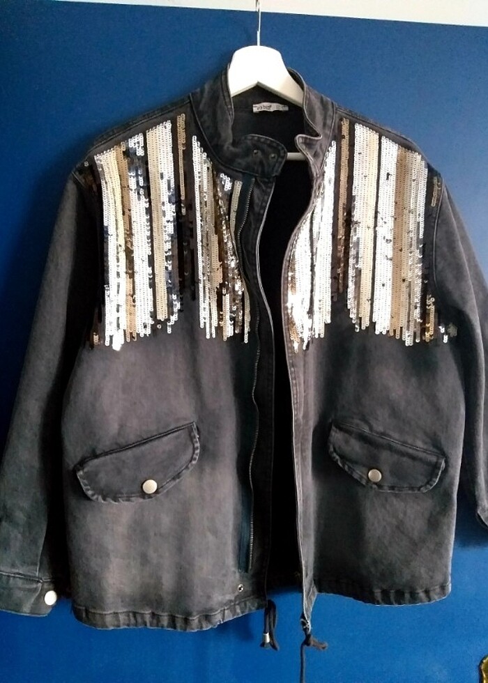 Siyah Jean ceket pul payet abiye - Görsel 4