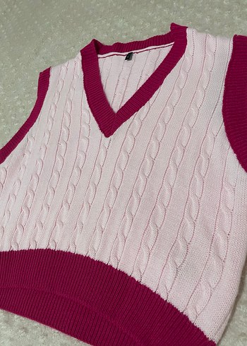 Pembe V Yaka Örgü Süveter