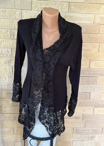 Dantelli Uzun Kollu Siyah Gotik Hırka