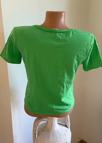 Zara Yeşil V Yaka Kısa Kollu Mini Bluz