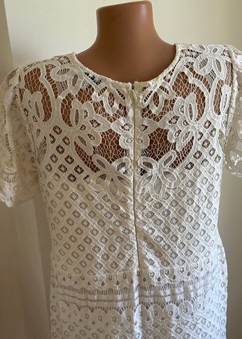 xl Beden Beyaz Dantel Detaylı Bohem Mini Elbise