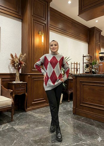 Gri Örgü Yüksek Yaka Salaş Kazak - Görsel 2