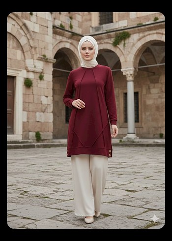 Bordo Uzun Kollu Oysho Tunik - Görsel 2