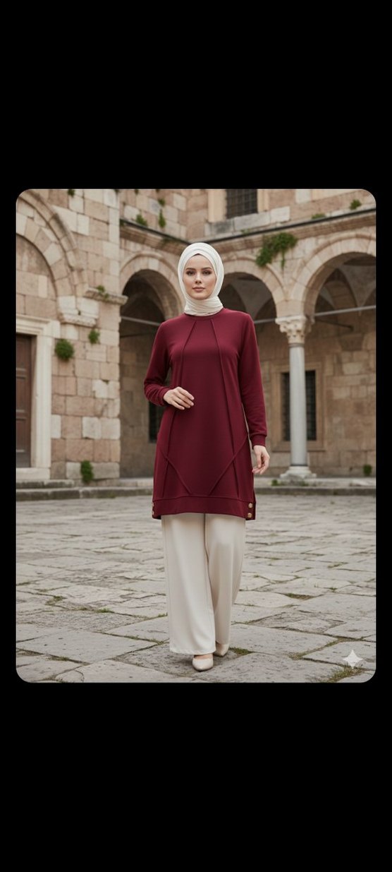 Bordo Uzun Kollu Oysho Tunik - Görsel 2