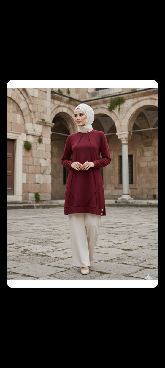 Bordo Uzun Kollu Oysho Tunik - Görsel 3