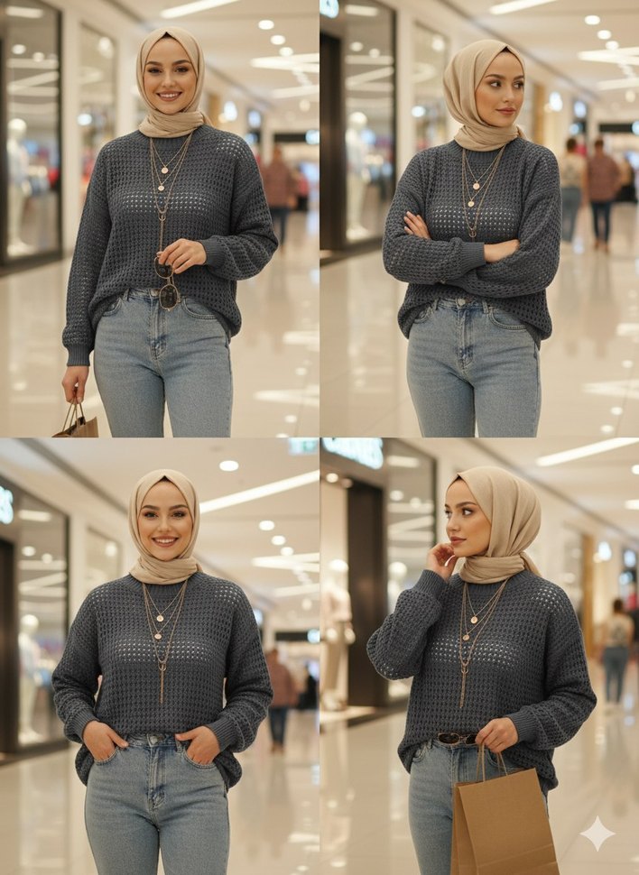 Gri Örgü Triko Kadın Kazak - Görsel 2