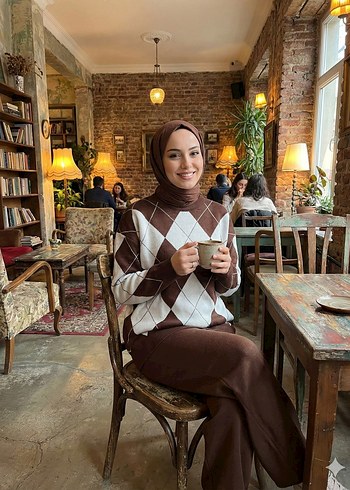 Bohem Tarz Uzun Kahverengi Triko Kazak - Görsel 3