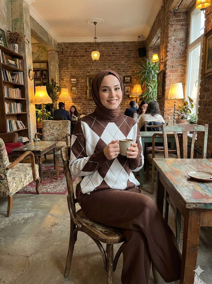 Bohem Tarz Uzun Kahverengi Triko Kazak - Görsel 3